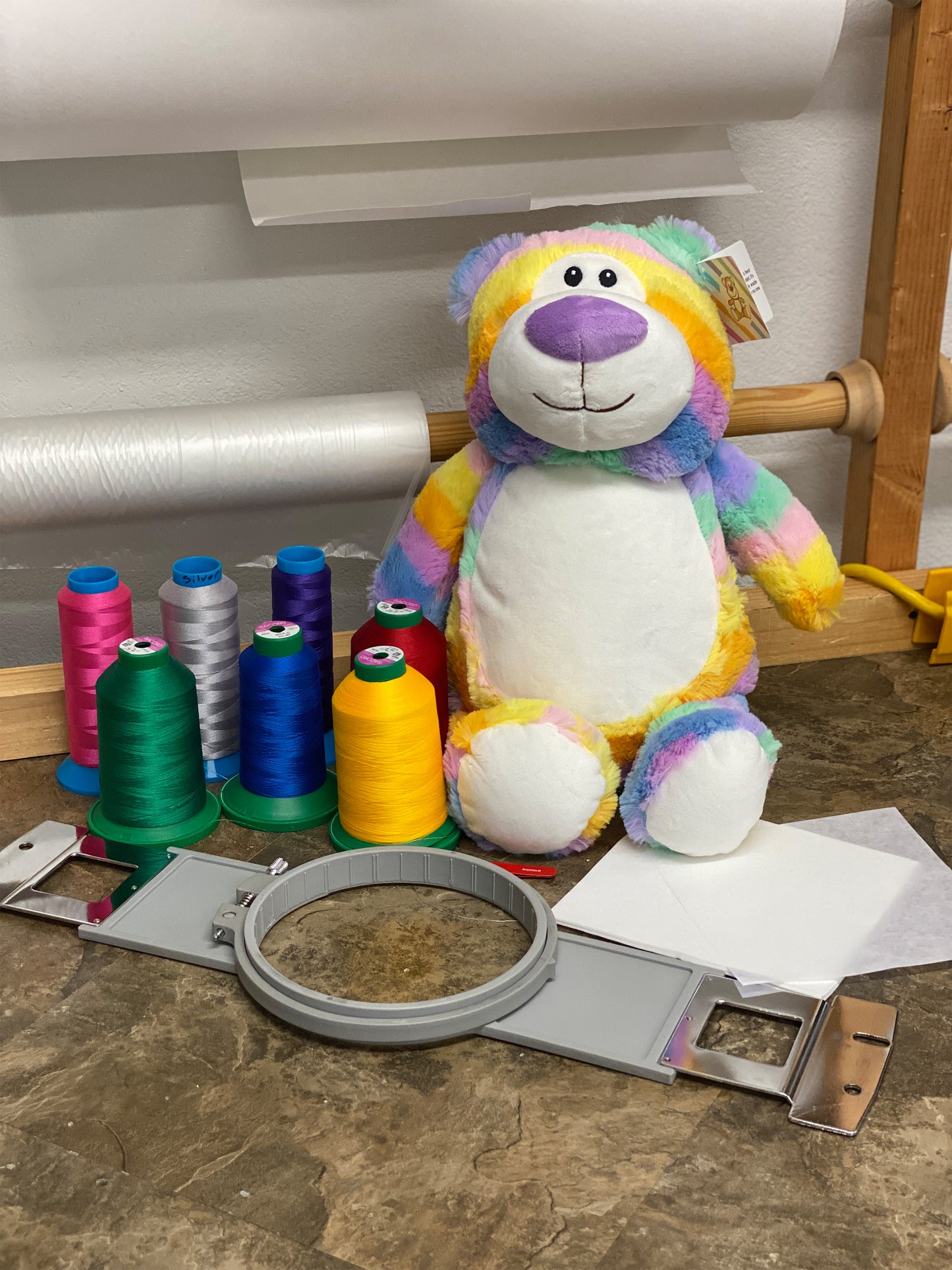 Personalized Stuffed Pastel Rainbow Bear