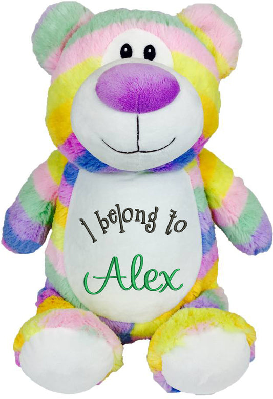 Personalized Stuffed Pastel Rainbow Bear