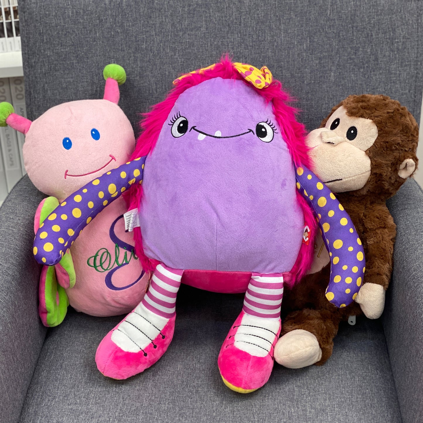 Personalized Stuffed Pink and Purple Monster