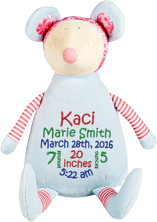 Personalized Stuffed Pastel Blue Mouse