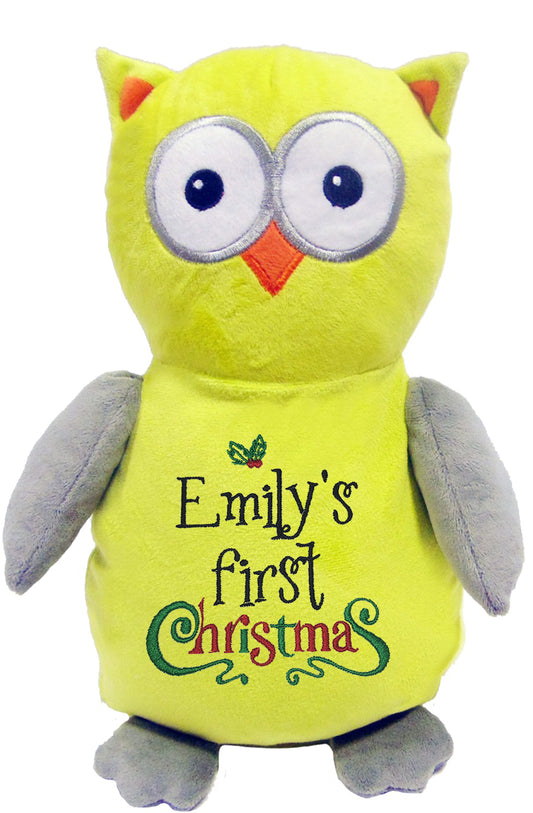 Personalized Stuffed Neon Green and Grey Owl