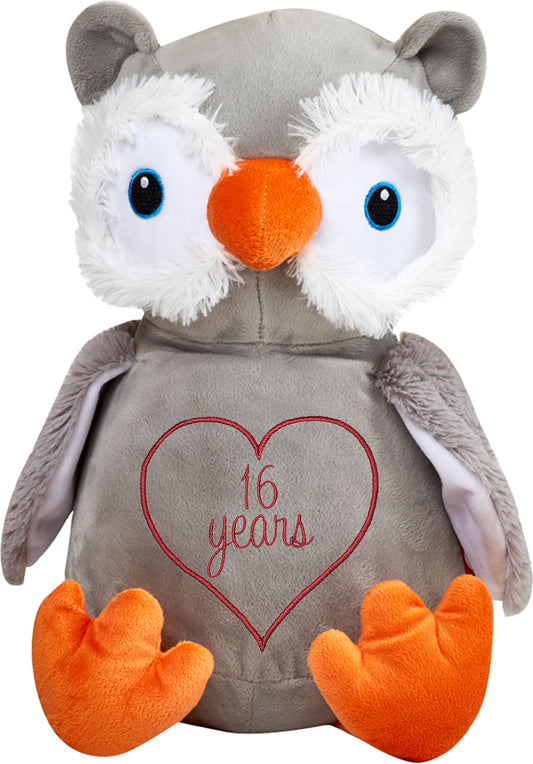 Personalized Stuffed Fuzzy Grey and Orange Owl