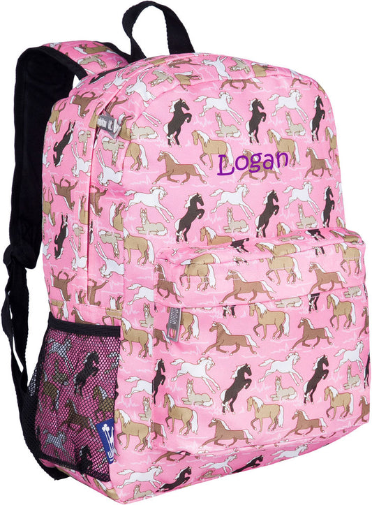 Personalized Wildkin Crackerjack 16" Backpack, Horses in Pink